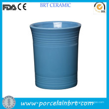 Estante para utensilios de cocina de porcelana azul de boca ancha